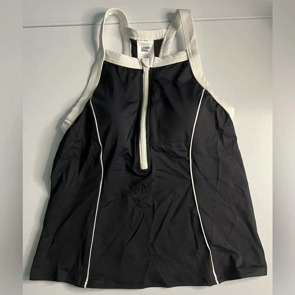 Lands' End Black and White Swim Top